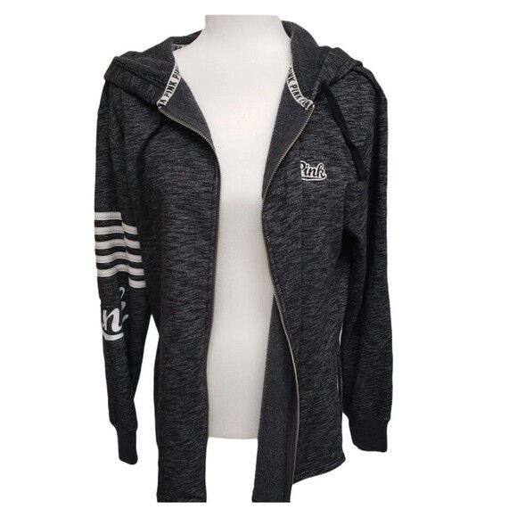 VS PINK Gray LOVE PINK back spell out oversized long line Hoodie Size XS-M - Picture 4 of 8